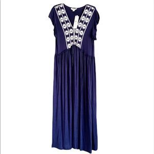 Exist Boutique Navy Rayon Embroidered Dress
